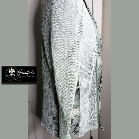 3/$25 Anthropologie Curio NY Mint Green Snakeskin Open Weave Knit Cardigan Med. - Picture 5 of 8